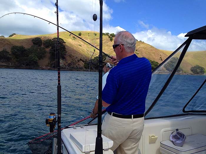 One of the guests plays a good fish - possibly the potential kingfish meal?