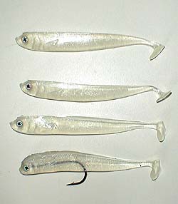 I thought that these looked very like sand smelts, so I bought them.  I shall fit them with 3/0 stainless hooks and fish them without any lead.