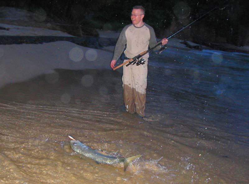 Richard lands a wonderful jack from the shore.